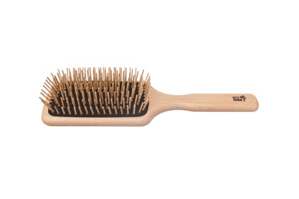 Vegane Holzhaarbürste, Paddle-Brush, rechteckig, 11-reihig